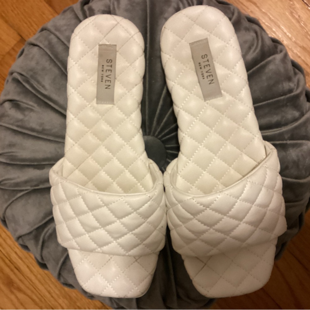 Steven By Steve Madden White Quilted Slides